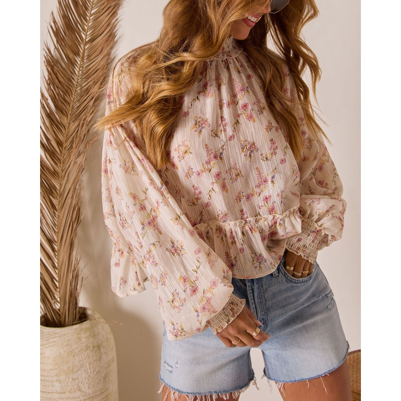 Cienna Mock Neck Blouse|Cream Multi|S|M|L