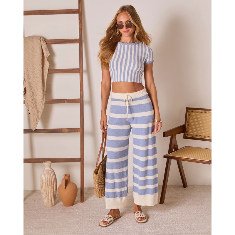 Coastal Ease Striped Knit Drawstring Pants
