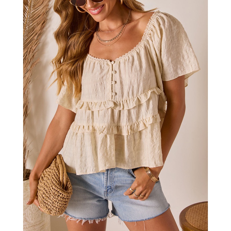 Drinah Ruffle Peasant Blouse|Natural|S|M|L