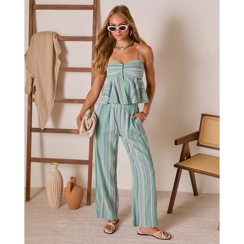 Ediena Striped Linen Pants|Green|XS|S|M|L|XL