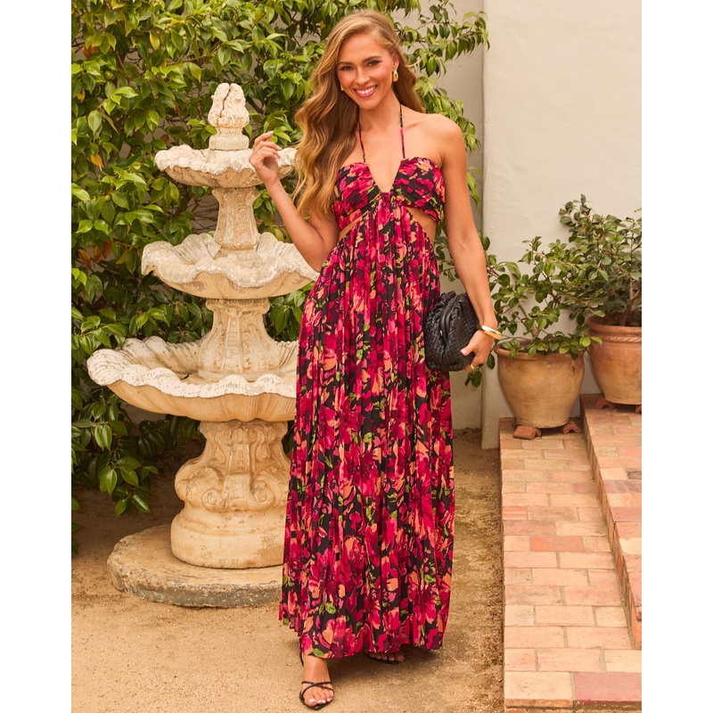 Eline Pleated Cutout Halter Maxi Dress