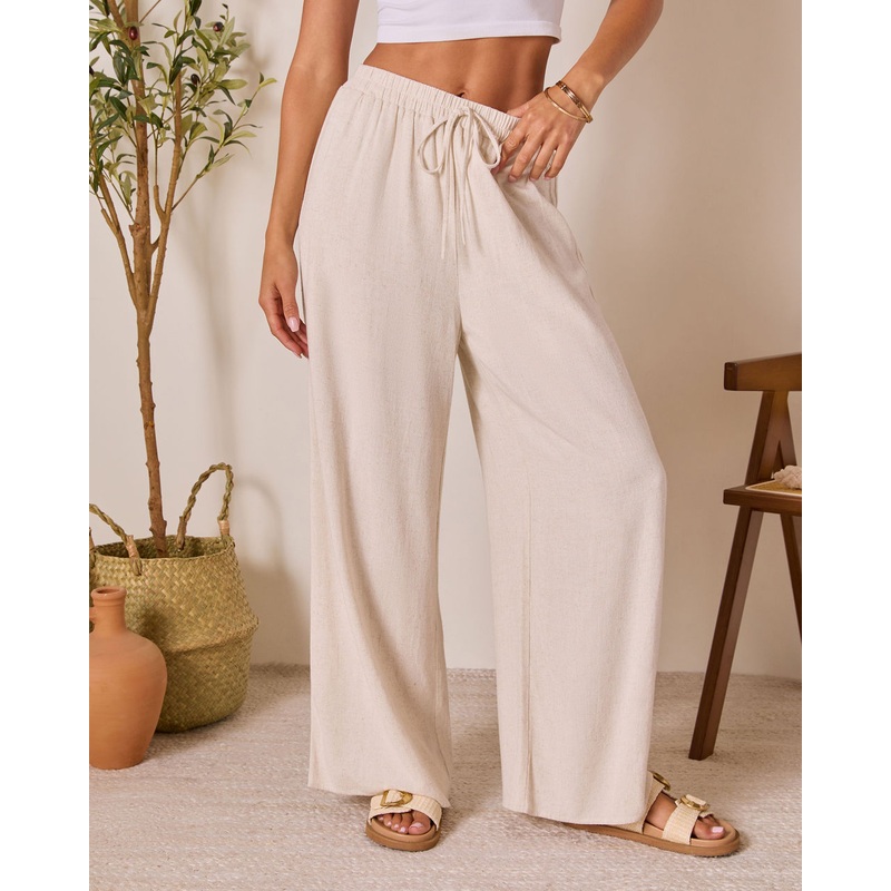 Grecian Glow Linen Wide Leg Pants