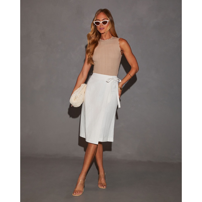 Johanna Linen Wrap Midi Skirt|Ivory|XS|S|M|L|XL