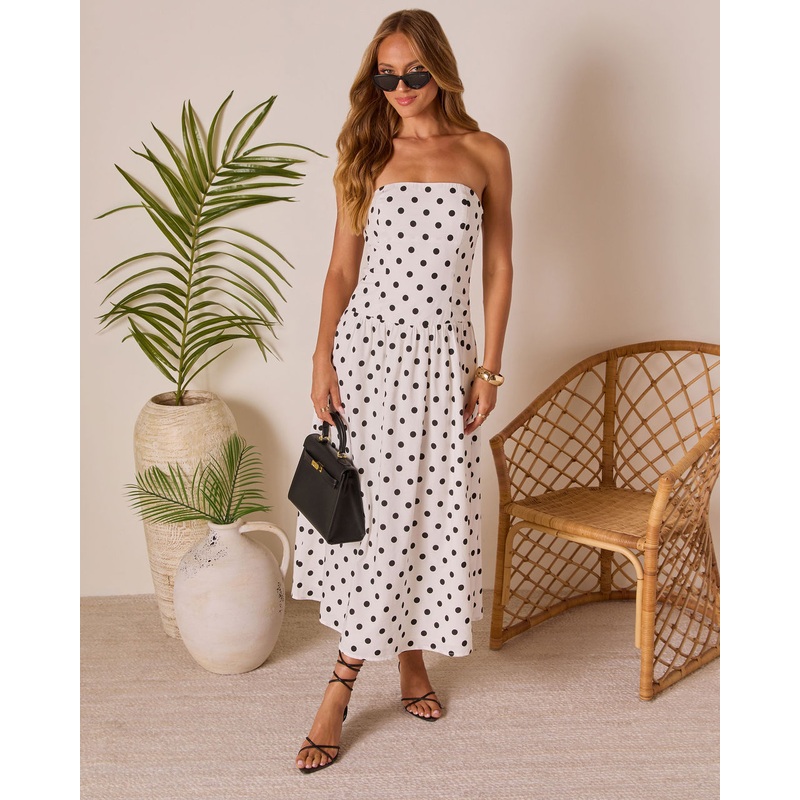 Kristena Drop Waist Polka Dot Midi Dress