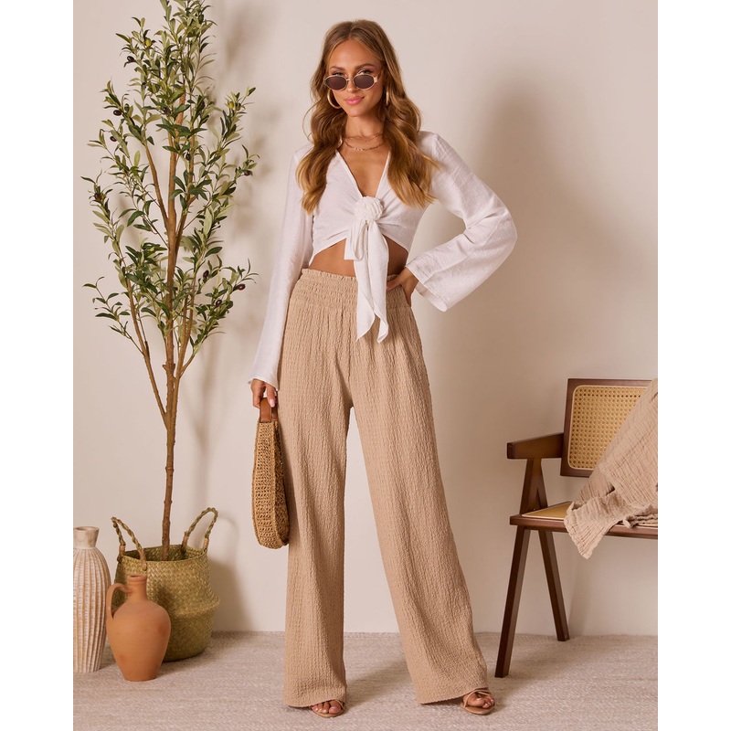 Magen Relaxed Wide Leg Pants|Taupe|White|XS|S|M|L|XL