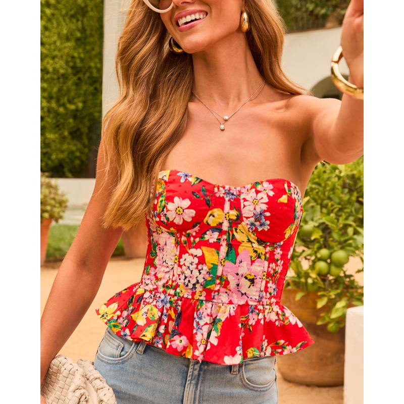 Noemia Strapless Peplum Top|Orange Multi|XS|S|M|L|XL
