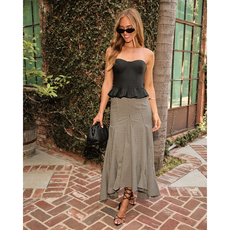 Rylin Gingham Maxi Skirt|Black|Burgundy|XS|S|M|L|XL