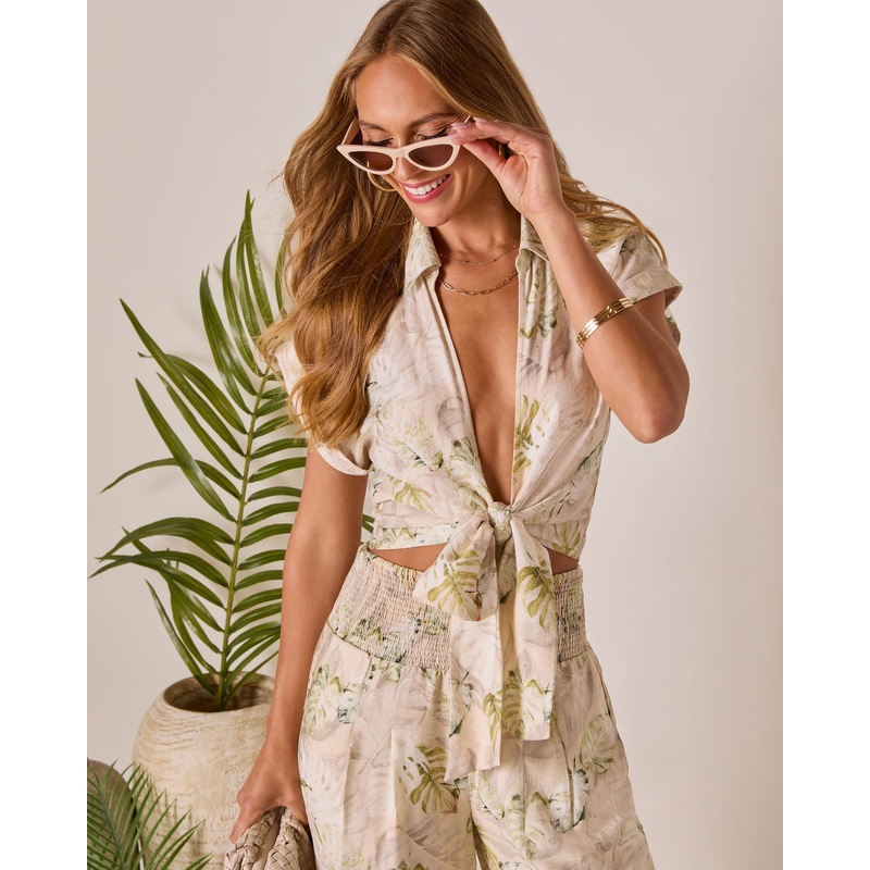 Solla Front Tie Crop Top|Sand|S|M|L