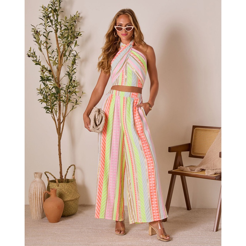 Sun Washed Abstract Wide Leg Pants