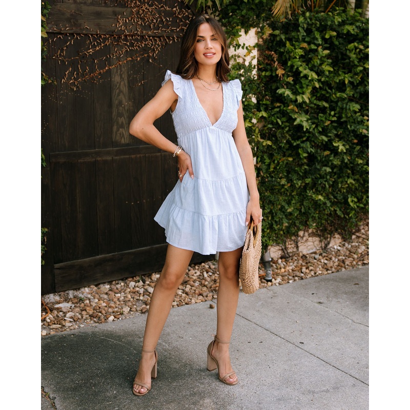Uma Smocked Tiered Mini Dress|Light Blue|Lime|Pink|S|M|L|XS|XL