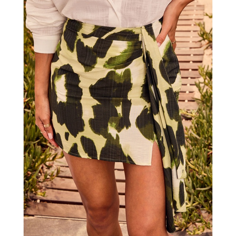 Celesta Animal Print Wrap Tie Mini Skirt