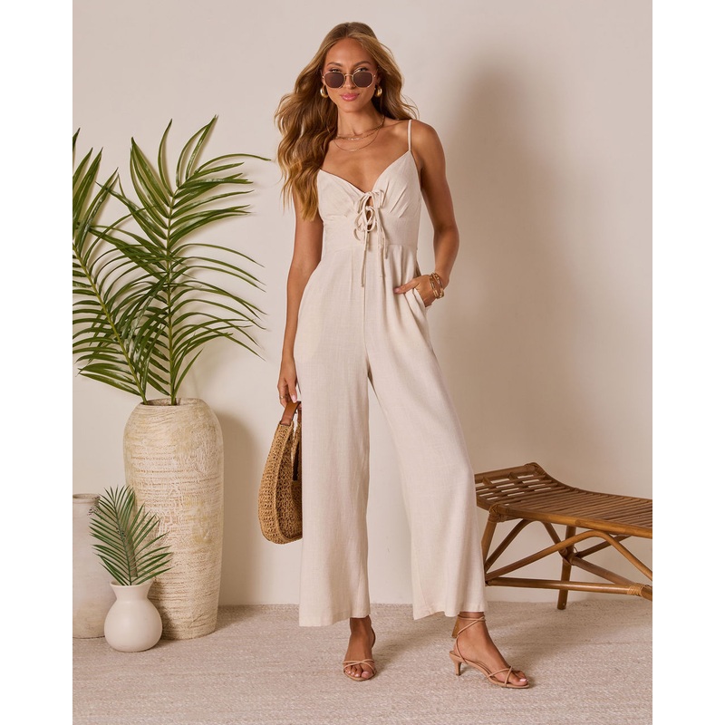Deserie Front Tie Jumpsuit|Cream|S|M|L