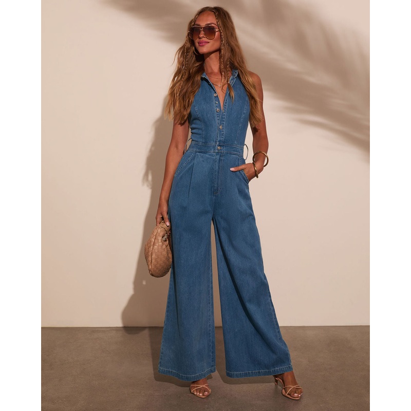 Earthkissed Denim Halter Jumpsuit