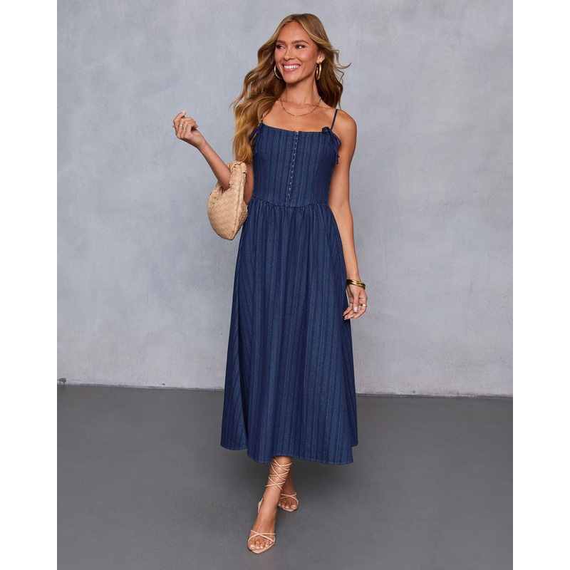 Good On You Denim Bustier Midi Dress