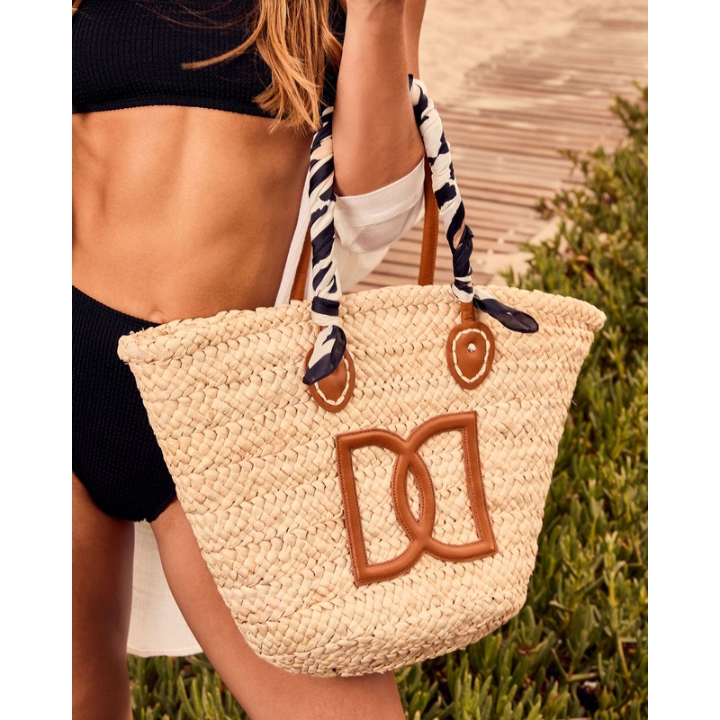 Hollen Scarf Wrapped Straw Tote Bag