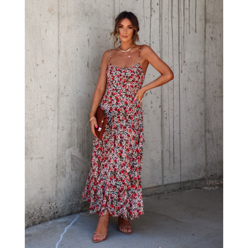 Kienna Floral Ruffle Chiffon Midi Dress