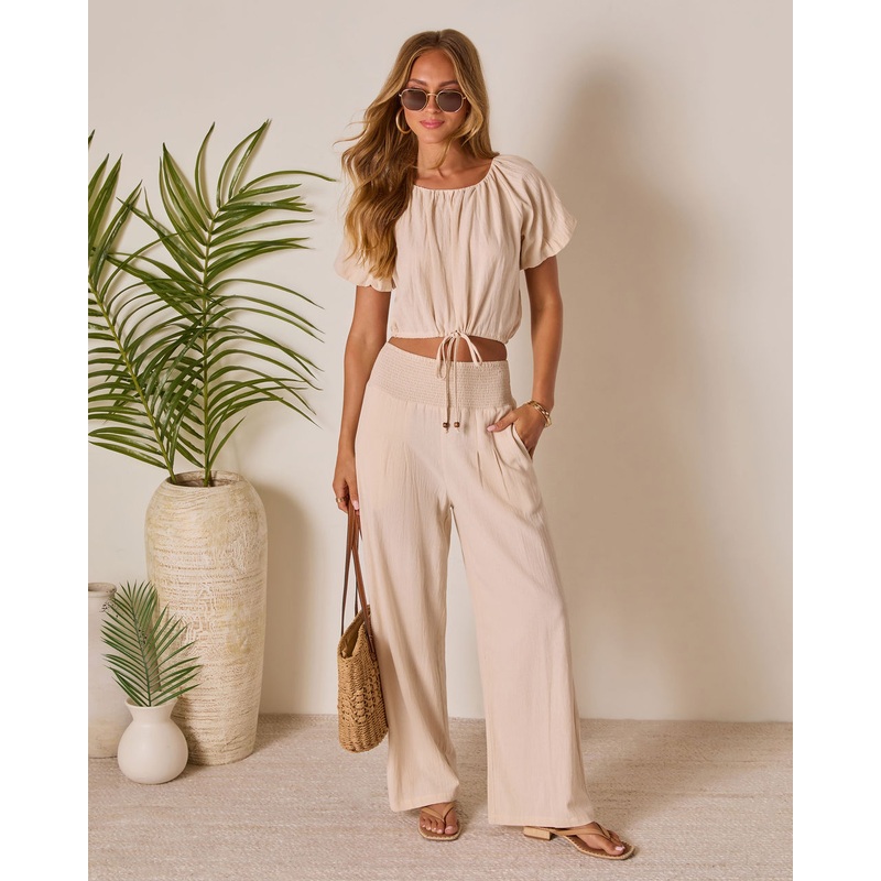 Korien Pleated Wide Leg Pants|Oatmeal|S|M|L