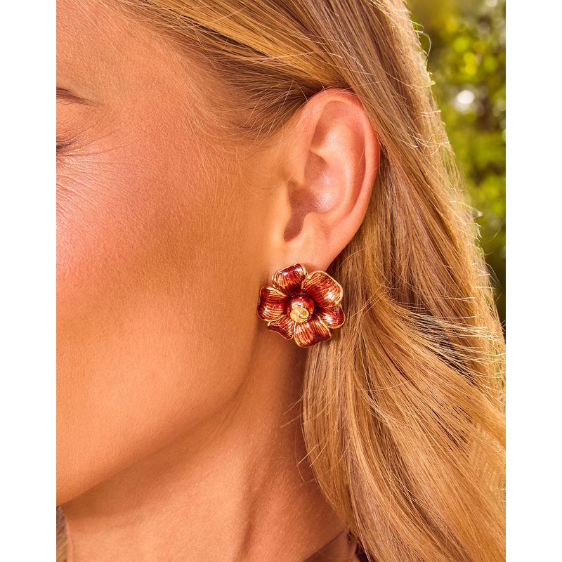 Marris Flower Stud Earrings|Burgundy|O/S