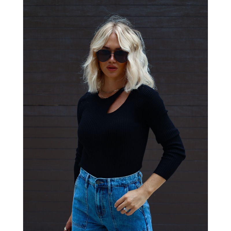 Montclair Cutout Ribbed Knit Sweater Top