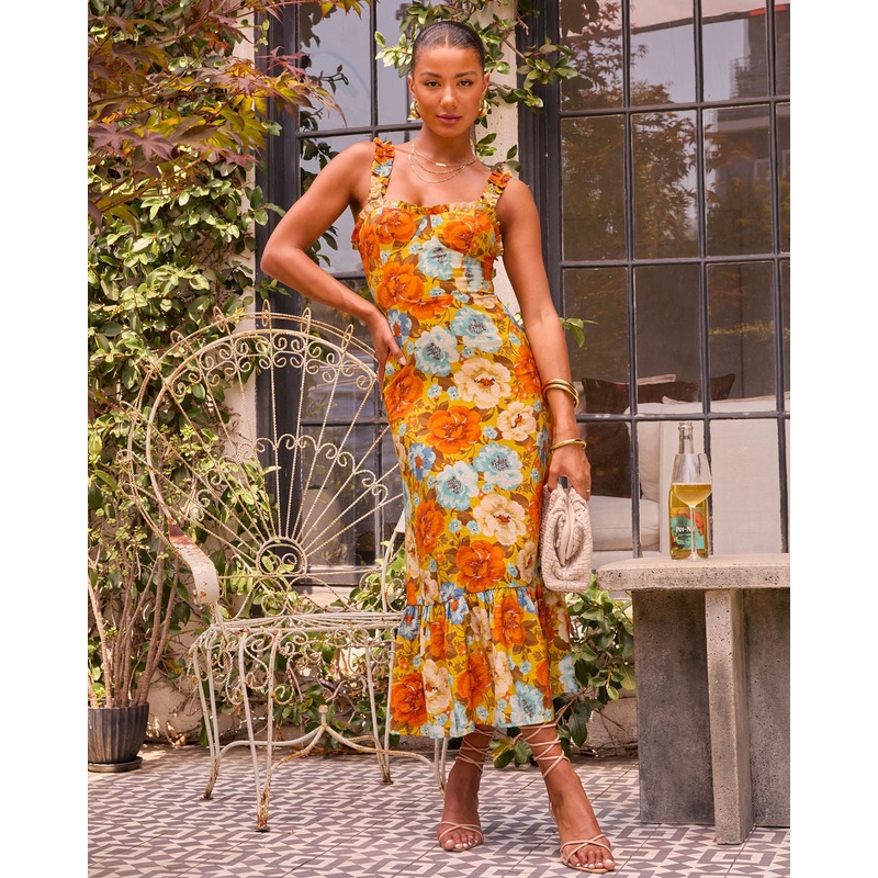 My Fair Lady Floral Ruffle Maxi Dress
