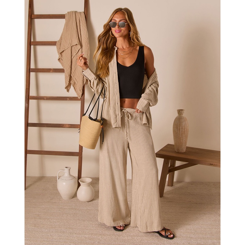Preslen Striped Waist Tie Pants