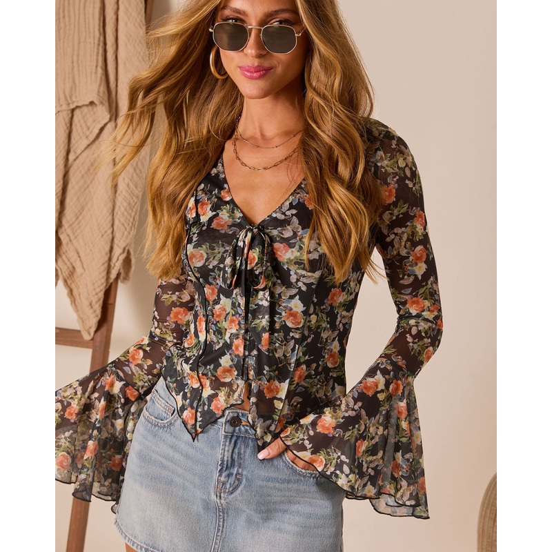 Summerling Floral Front Tie Top