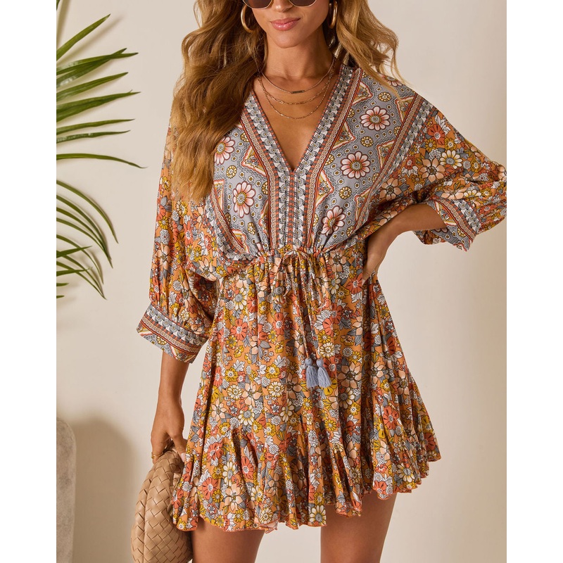 Sun Loves Caftan Mini Dress|Rust Print|S|M|L