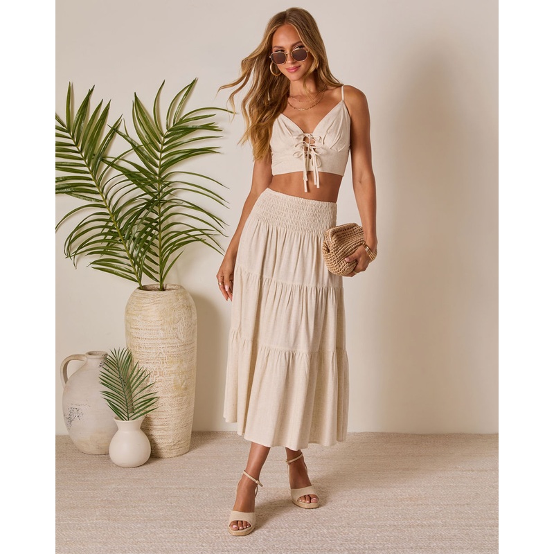 Tauni Tiered Maxi Skirt|Oatmeal|S|M|L