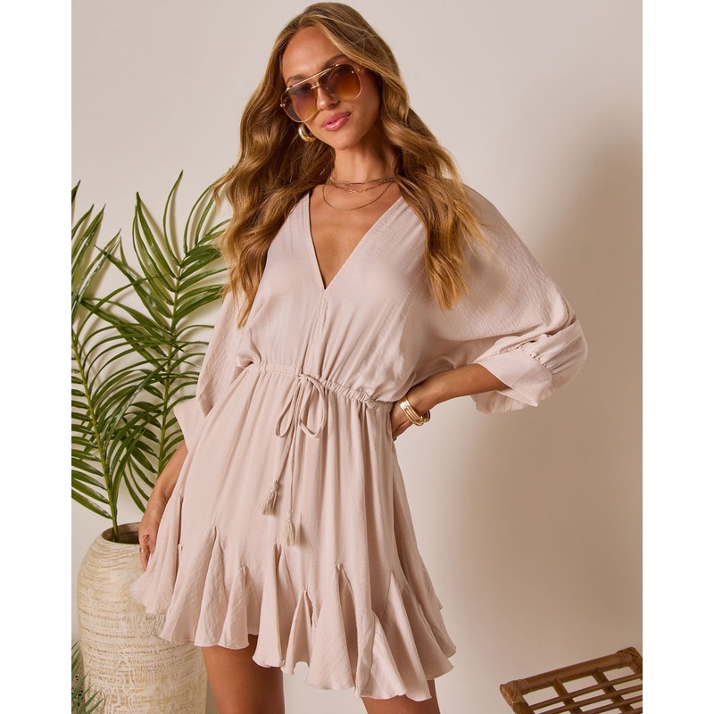 Telina Tassel Tie Mini Dress|Cream|S|M|L