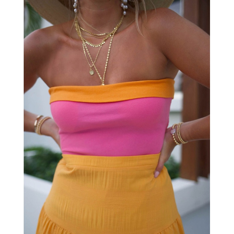 Brynn Color Block Strapless Crop Top
