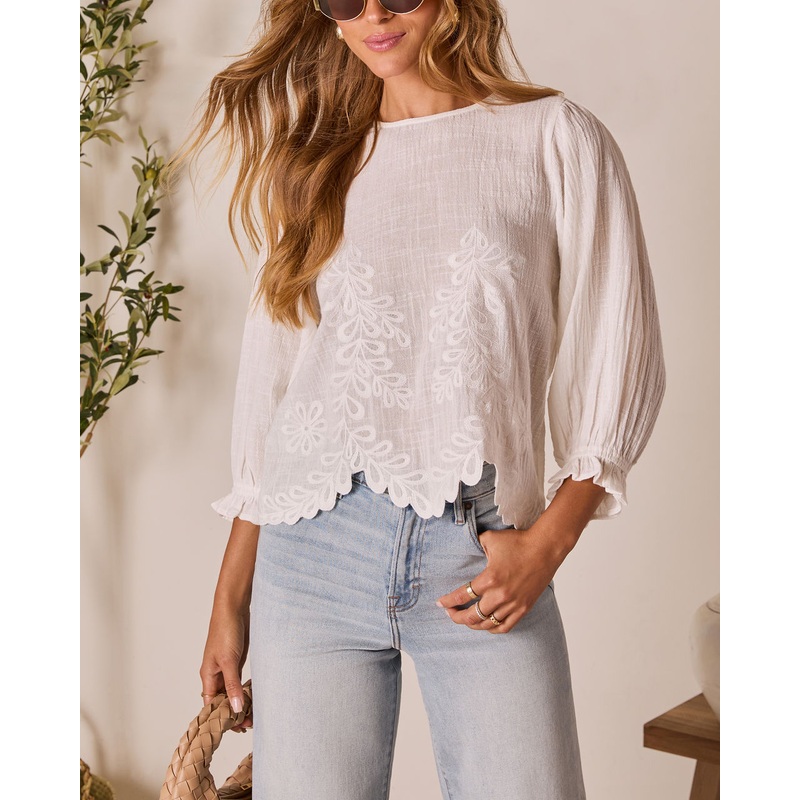 Cauline Embroidered Linen Top|White|XS|S|M|L|XL