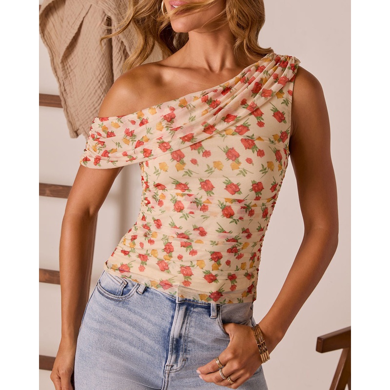 Celeyse Draped Mesh Top|Yellow Floral|XS|S|M|L|XL