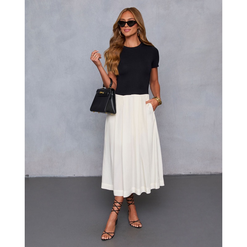 Dual Mode Color Block Midi Dress