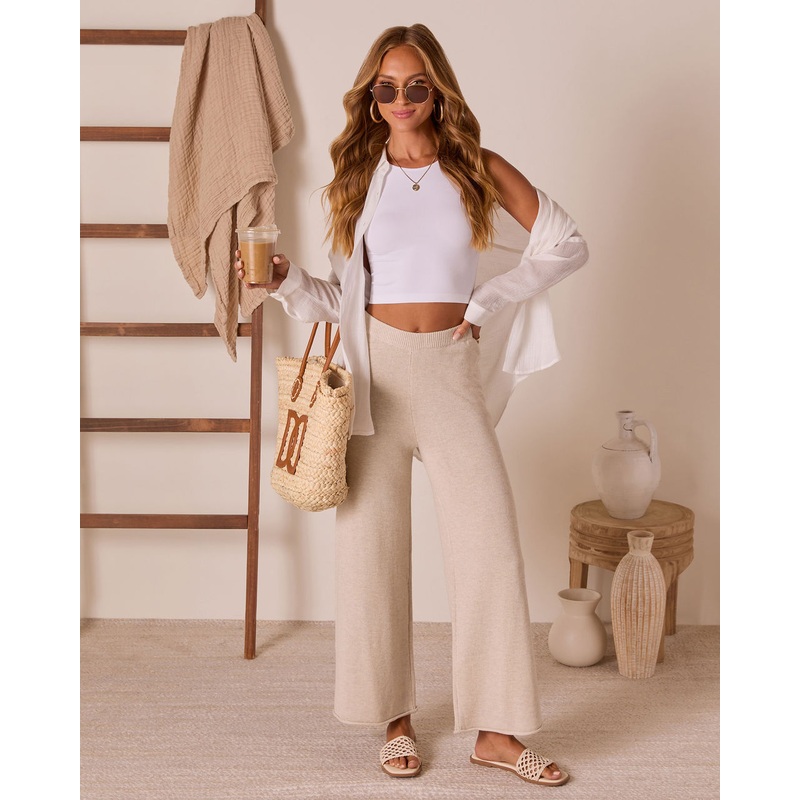 Ease Mode Wide Leg Knit Pants|Oatmeal|XS|S|M|L|XL