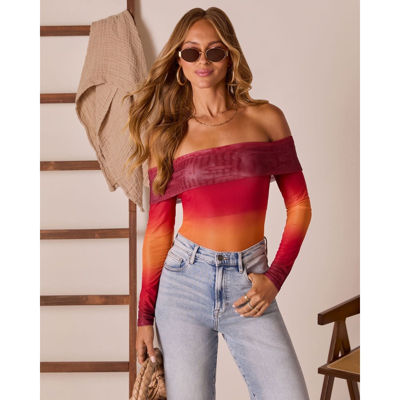 First Kiss Off The Shoulder Ombre Top