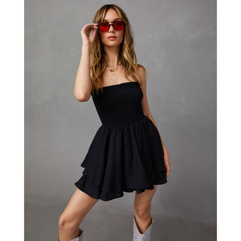 Mariam Smocked Strapless Flutter Romper