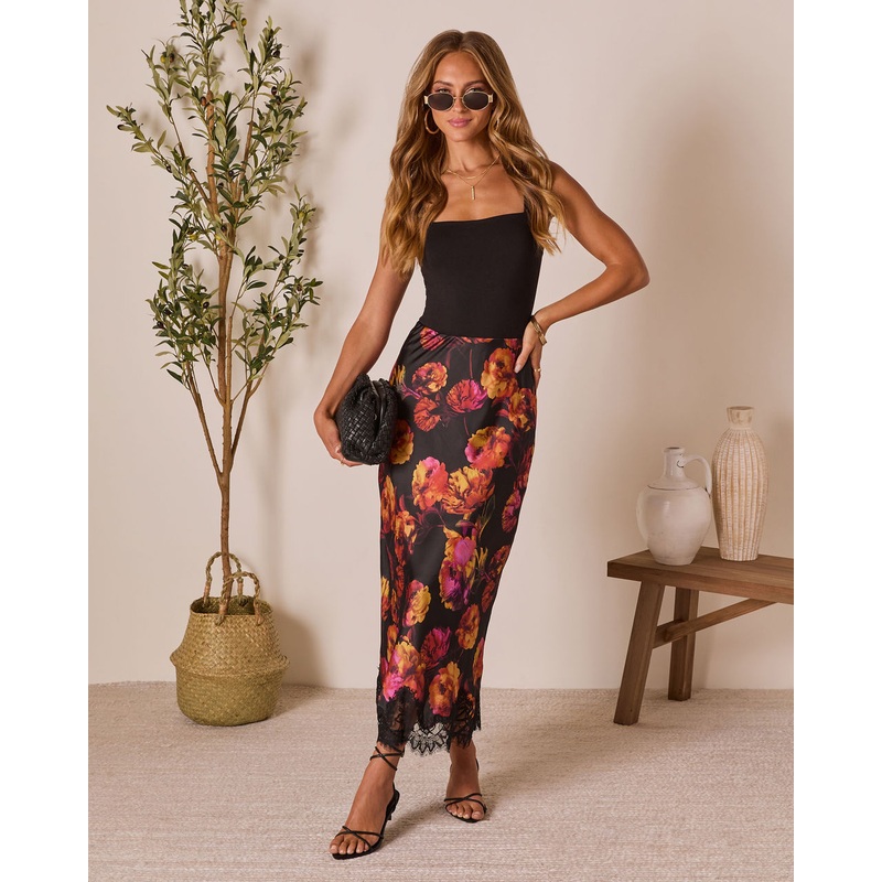 Romia Lace Trim Maxi Skirt|Black Multi|XS|S|M|L|XL