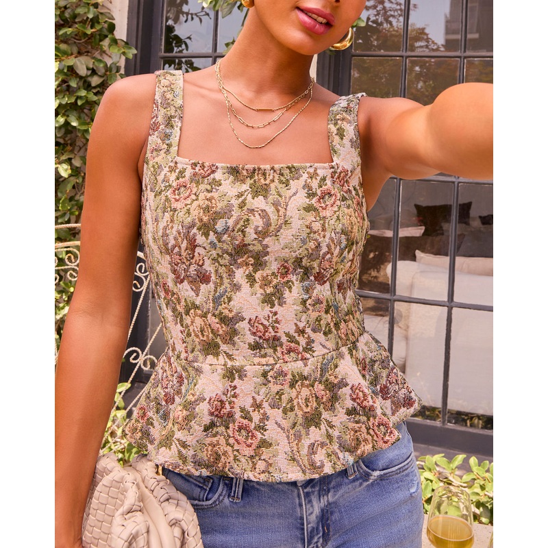 Rosemilk Floral Tapestry Peplum Top