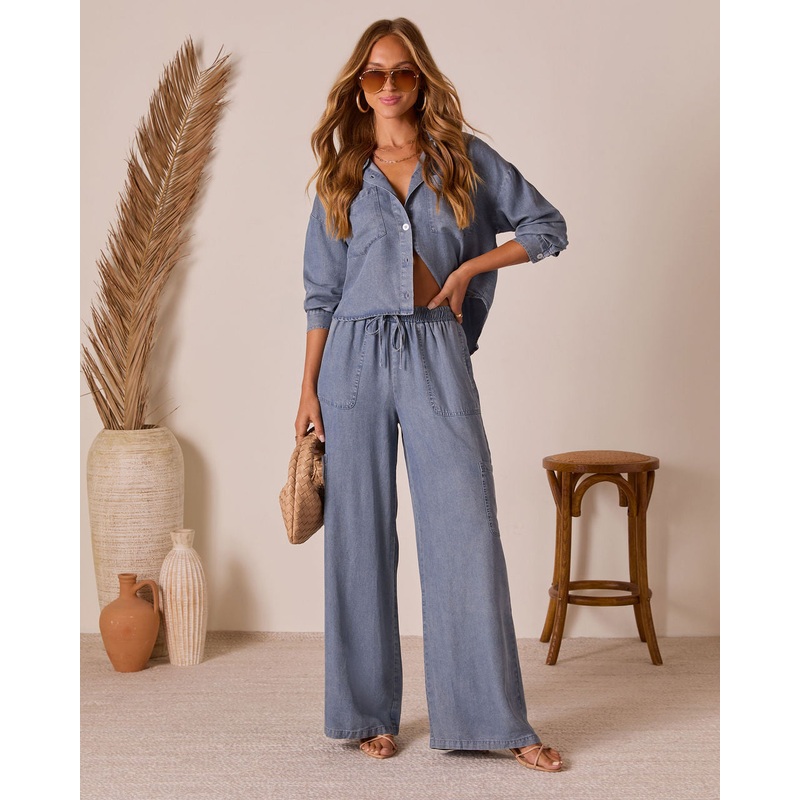 Soleena Chambray Cargo Pants|Medium Wash|S|M|L