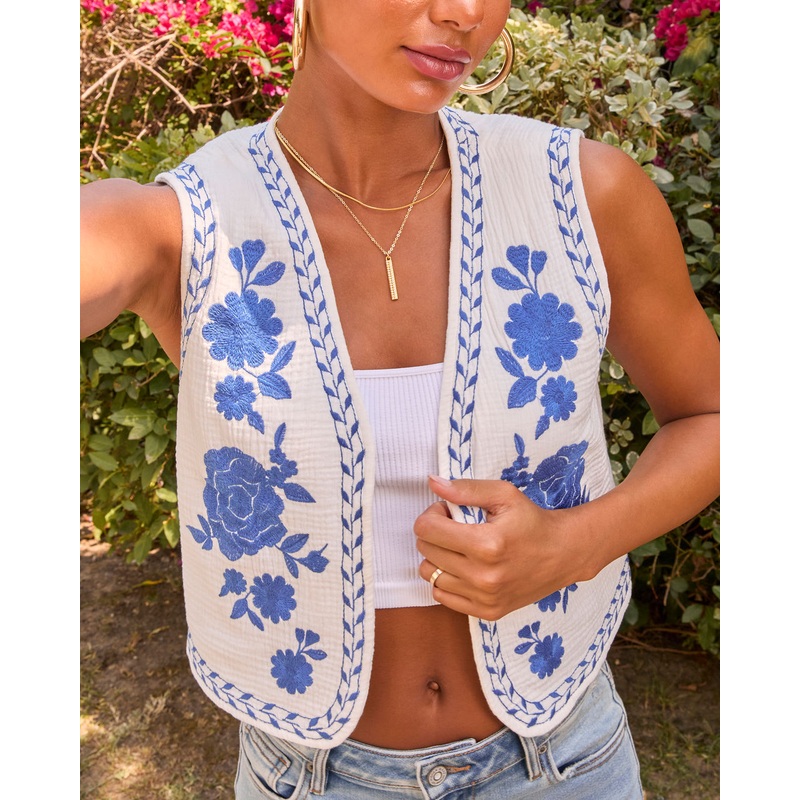 Solenna Embroidered Vest Top|White|XS|S|M|L|XL