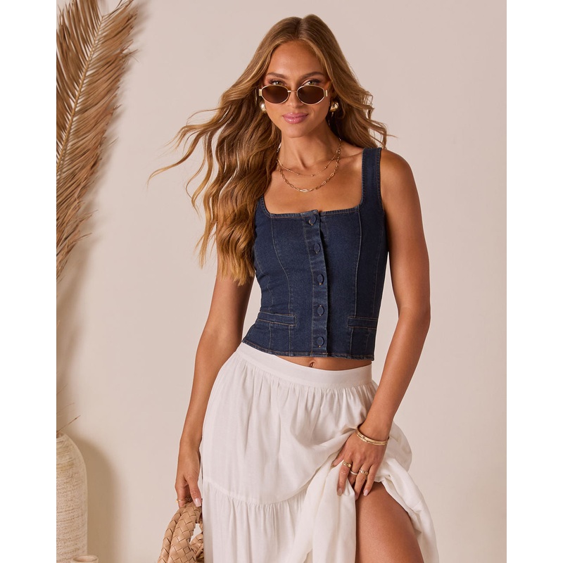 Teslen Denim Tank|Dark Wash|S|M|L
