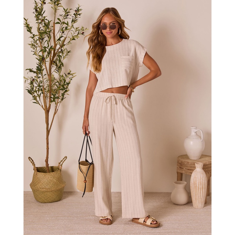 Tippie Linen Pinstripe Top|Oatmeal|S|M|L