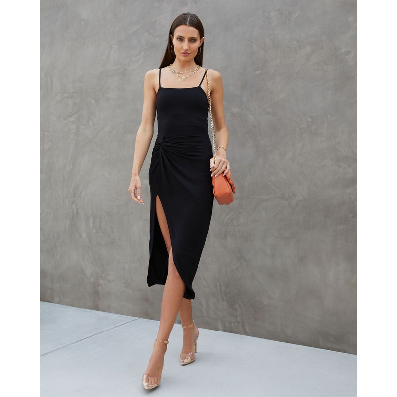 Adelina Twisted Front Slit Midi Dress