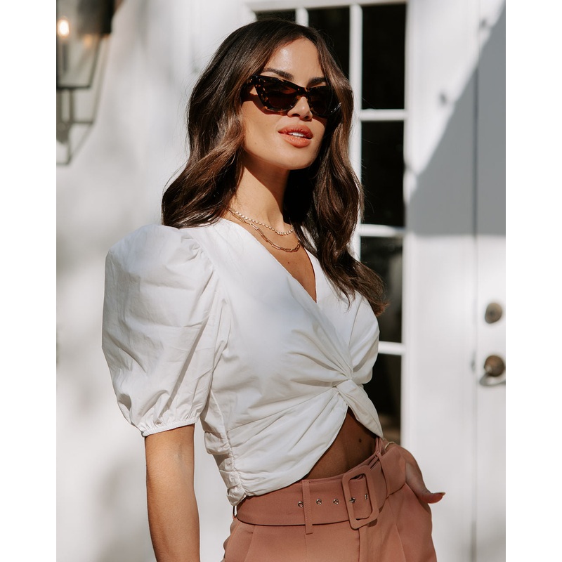 Audree Cotton Twisted Front Crop Top