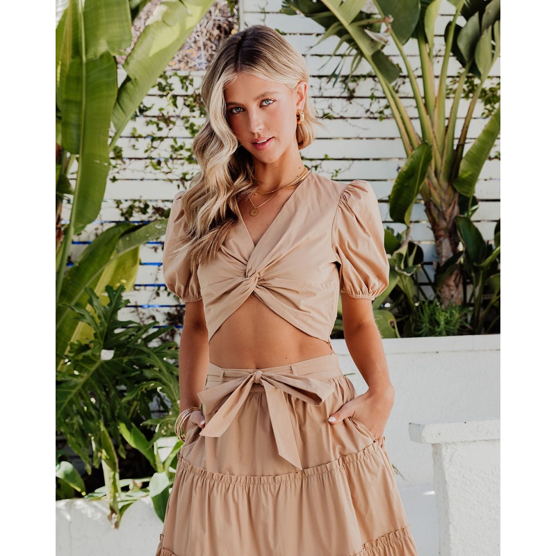 Carlena Twisted Front Puff Sleeve Top