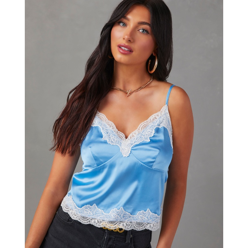 Celenia Satin Lace Trim Sleeveless Top