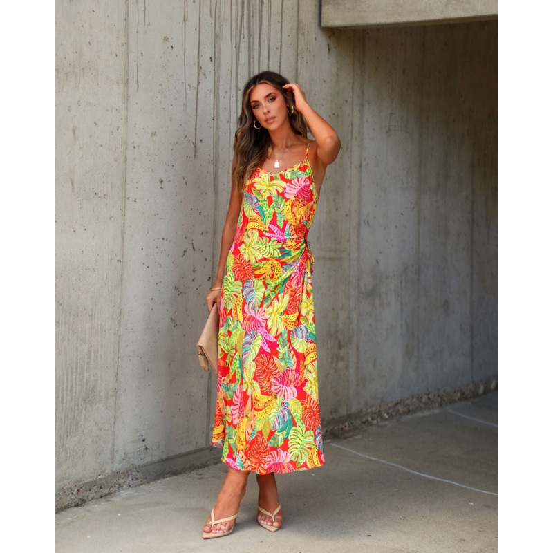 Eliana Cutout Tropical Slip Midi Dress