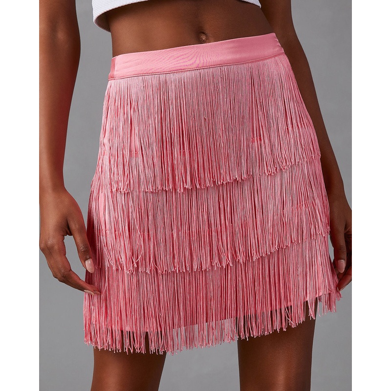 Erini Fringe Mini Skirt|Pink|XS|S|M|L