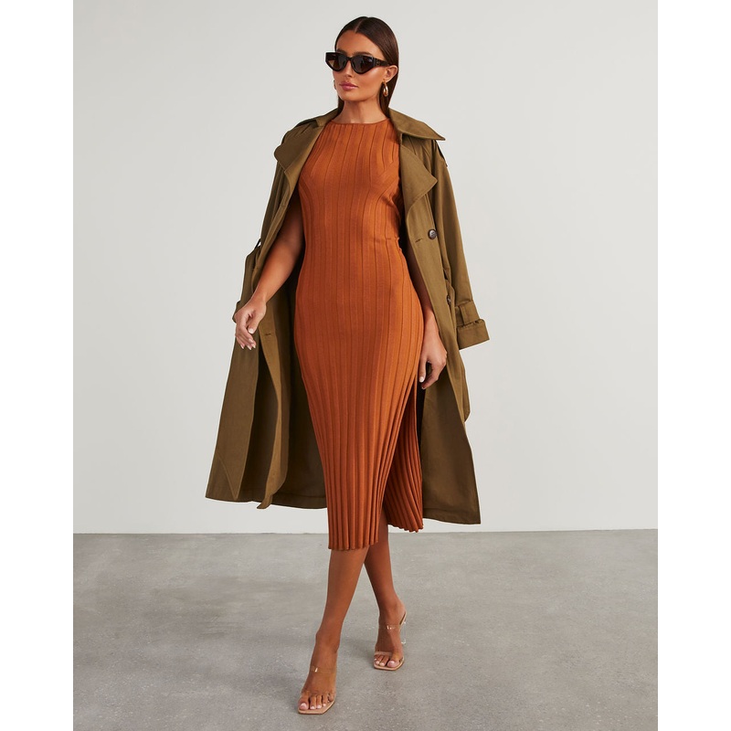 Huston Sleeveless Pleated Knit Midi Dress