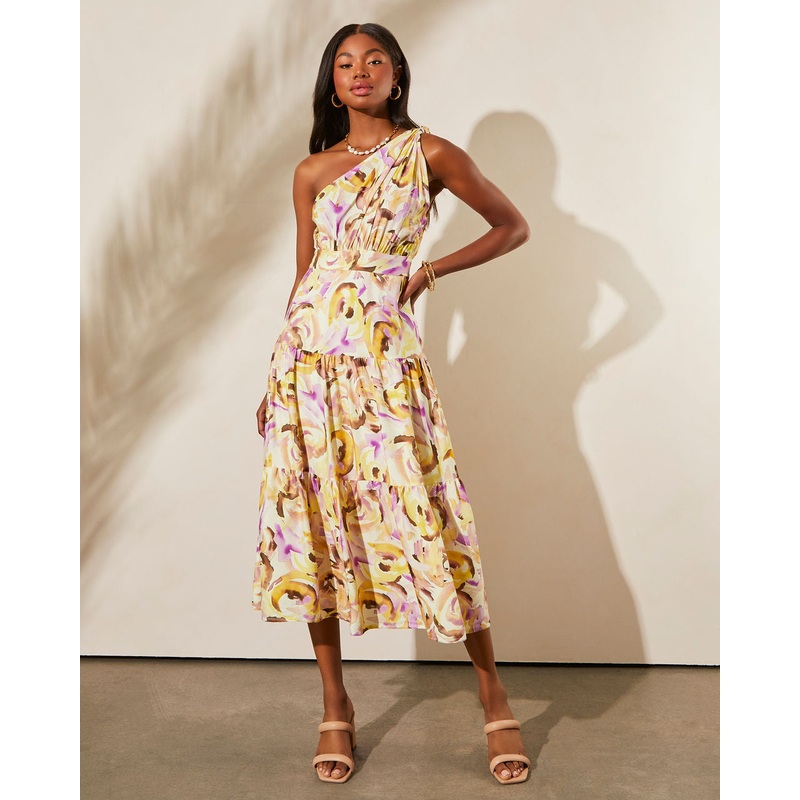 Isidore One Shoulder Tiered Midi Dress